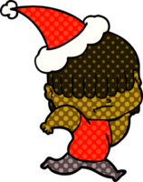 hand drawn comic book style illustration of a boy with untidy hair wearing santa hat png