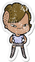 distressed sticker of a cute cartoon girl with hipster haircut png