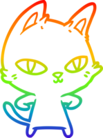 rainbow gradient line drawing of a cartoon cat staring png