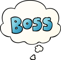 cartoon word boss with thought bubble in smooth gradient style png