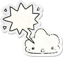 schattig tekenfilm wolk met toespraak bubbel verontrust verontrust oud sticker png