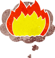 dibujos animados fuego con pensamiento burbuja en grunge afligido retro texturizado estilo png