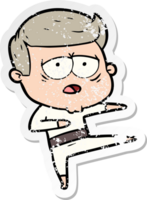 distressed sticker of a cartoon tired man png