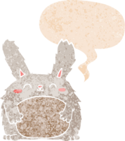 tecknad serie hårig kanin med Tal bubbla i grunge bedrövad retro texturerad stil png