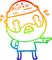 rainbow gradient line drawing of a cartoon bearded man crying png