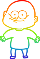 rainbow gradient line drawing of a cartoon bald man staring png