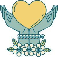 iconic tattoo style image of tied hands and a heart png