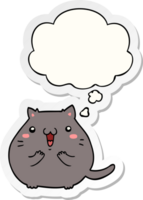 contento cartone animato gatto con pensato bolla come un' stampato etichetta png