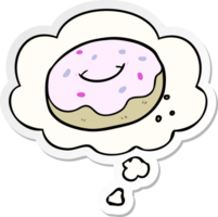 cartoon donut with thought bubble as a printed sticker png