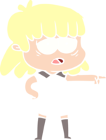 flat color style cartoon tired woman pointing png