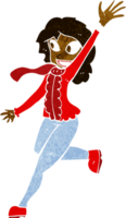 cartoon woman waving dressed for winter png