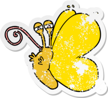 distressed sticker of a funny cartoon butterfly png