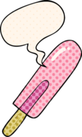 cartoon ice lolly with speech bubble in comic book style png