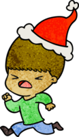 hand drawn textured cartoon of a stressed man wearing santa hat png