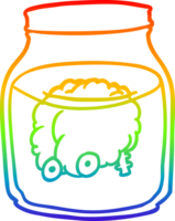 rainbow gradient line drawing of a spooky brain floating in jar png