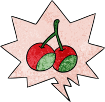 cartoon cherries with speech bubble in retro texture style png