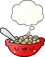 linda dibujos animados cuenco de cereal con pensamiento burbuja en suave degradado estilo png