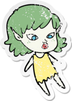 distressed sticker of a pretty cartoon elf girl png