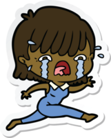 sticker of a cartoon girl crying png