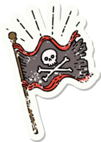 worn old sticker of a tattoo style waving pirate flag png