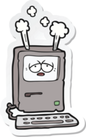 sticker of a cartoon tired computer overheating png