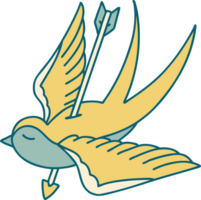 iconic tattoo style image of a swallow shot through with arrow png