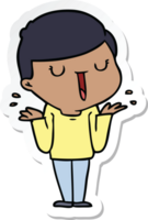 sticker of a cartoon happy boy with no worries png