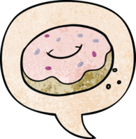 cartoon donut with sprinkles with speech bubble in retro texture style png