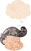 cartoon boy's face with thought bubble in grunge distressed retro textured style png