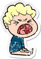 distressed sticker of a cartoon furious man png