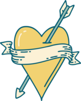 iconic tattoo style image of an arrow heart and banner png