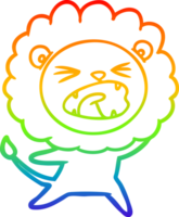 rainbow gradient line drawing of a cartoon lion png