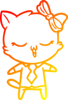 warm gradient line drawing of a cartoon cat with bow on head png