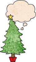 dibujos animados Navidad árbol con pensamiento burbuja en grunge textura estilo png