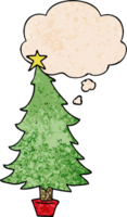 cartoon christmas tree with thought bubble in grunge texture style png