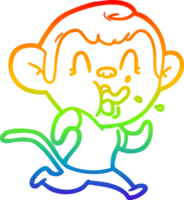 rainbow gradient line drawing of a crazy cartoon monkey running png