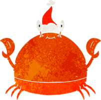 hand- getrokken retro tekenfilm van een krab vervelend de kerstman hoed png