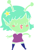 desenho animado de estilo de cor plana de garota alienígena feliz png