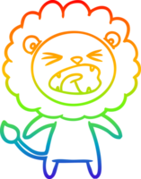 rainbow gradient line drawing of a cartoon angry lion png