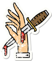 distressed sticker tattoo in traditional style of a dagger in the hand png