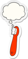 cartoon toothbrush with thought bubble as a printed sticker png