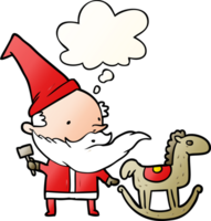 cartoon santa making toy with thought bubble in smooth gradient style png