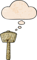 cartoon mallet with thought bubble in grunge texture style png