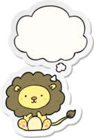 cartoon lion with thought bubble as a printed sticker png