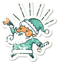 worn old sticker of a tattoo style santa claus christmas character celebrating png