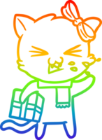 rainbow gradient line drawing of a cartoon cat png