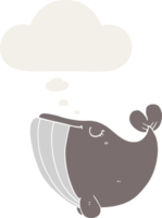 cartoon whale with thought bubble in retro style png