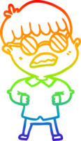 rainbow gradient line drawing of a cartoon boy wearing spectacles png