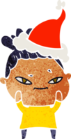 hand drawn retro cartoon of a woman wearing santa hat png