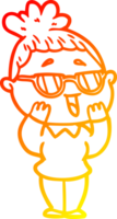 warm gradient line drawing of a cartoon happy woman wearing spectacles png